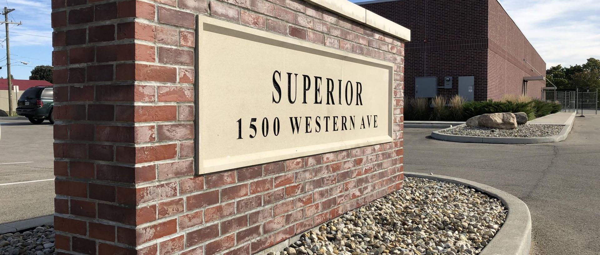 A brick monument sign reading 